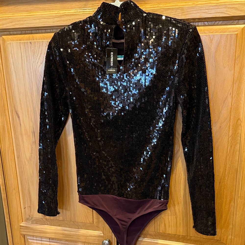 Express Shimmering Sequin Bodysuit
